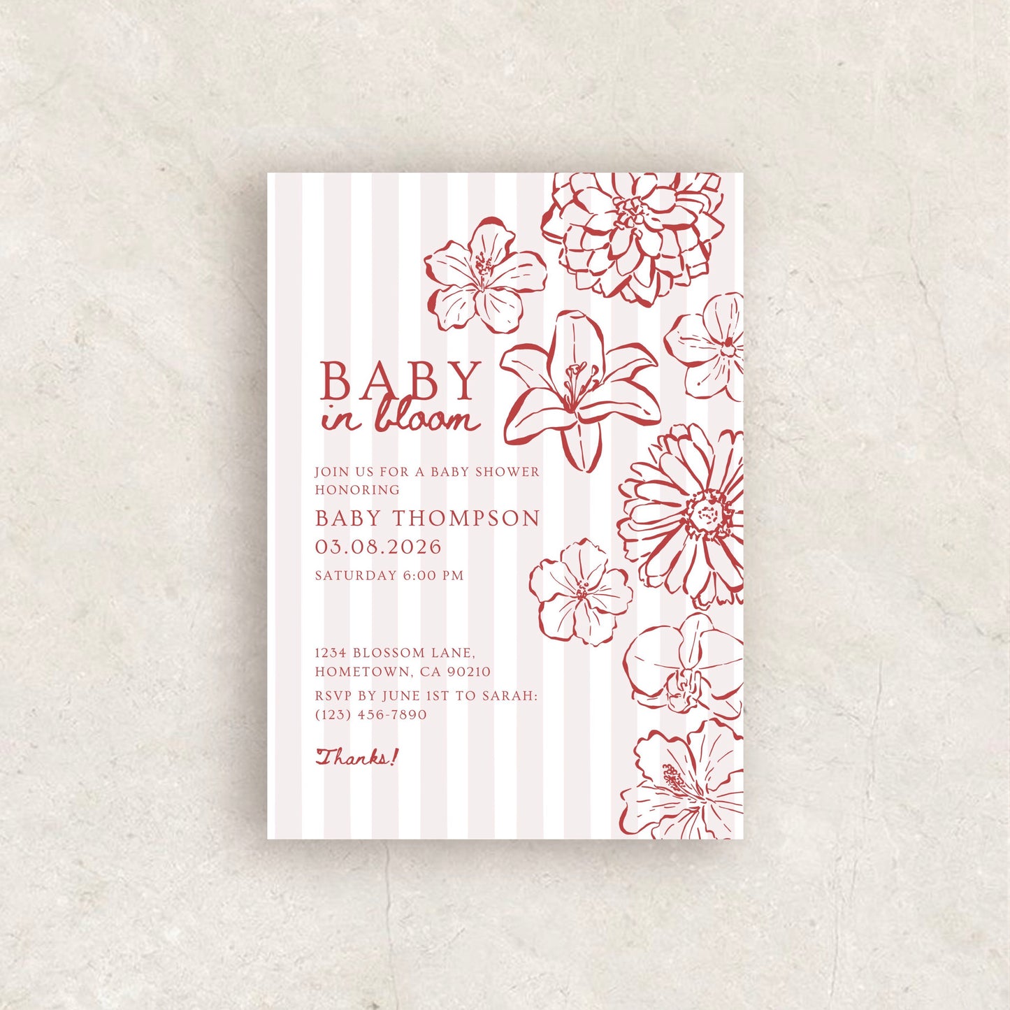 Hand Drawn Baby in Bloom Invitation | Babyshower Canva Template