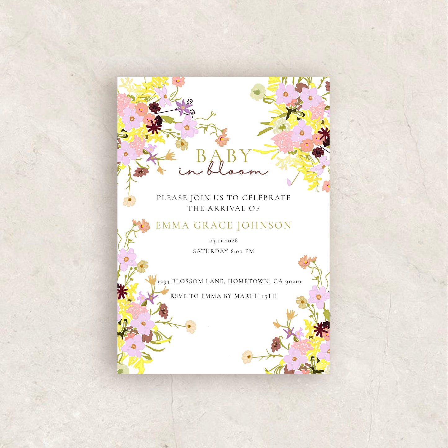 Baby in Bloom Invitation | Babyshower Canva Template