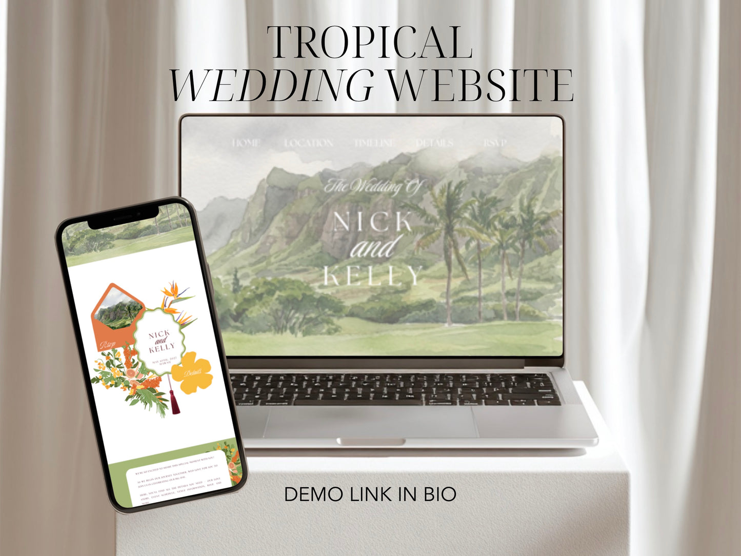 Tropical Hawaii Wedding Website Template | Editable Canva Template with RSVP
