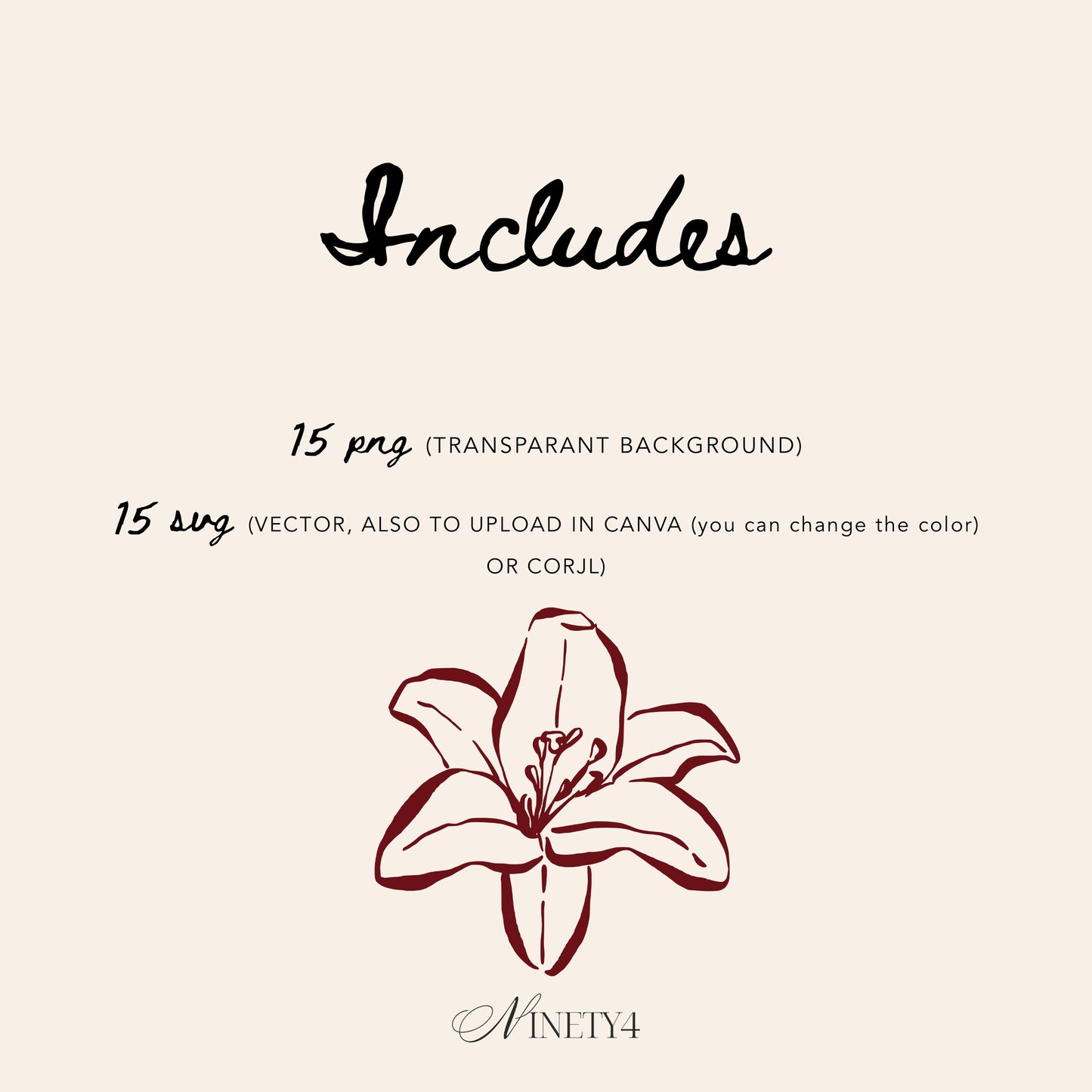Hand Drawn Flowers Clipart Set, Botanical PNG SVG