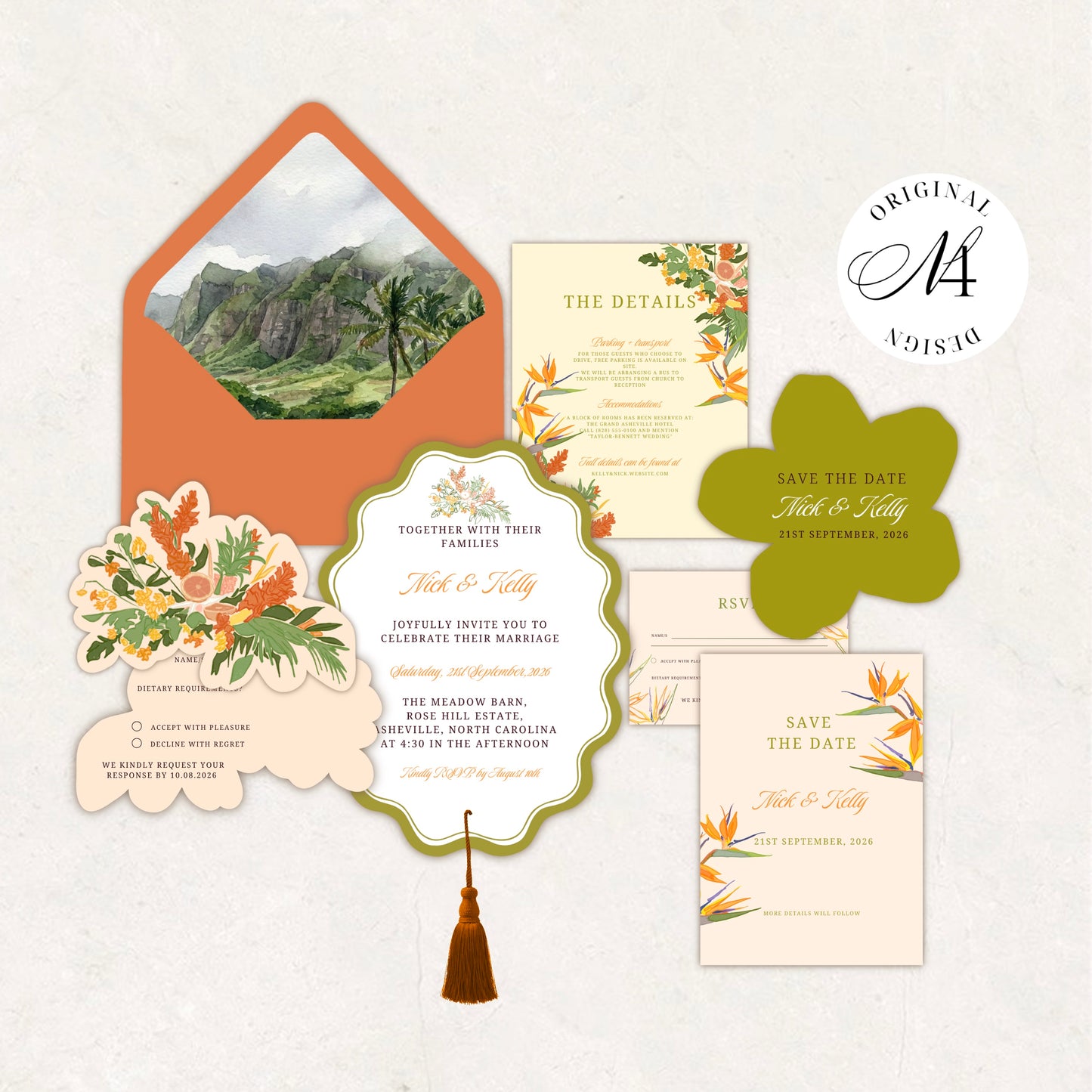 Hawaii Wedding Invitation Suite Canva Template