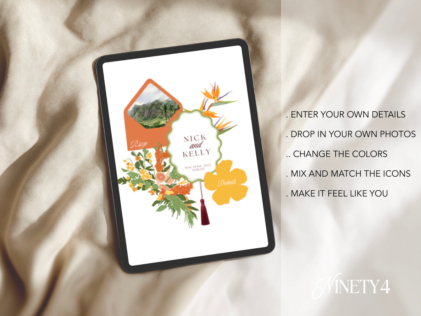 Tropical Hawaii Wedding Website Template | Editable Canva Template with RSVP