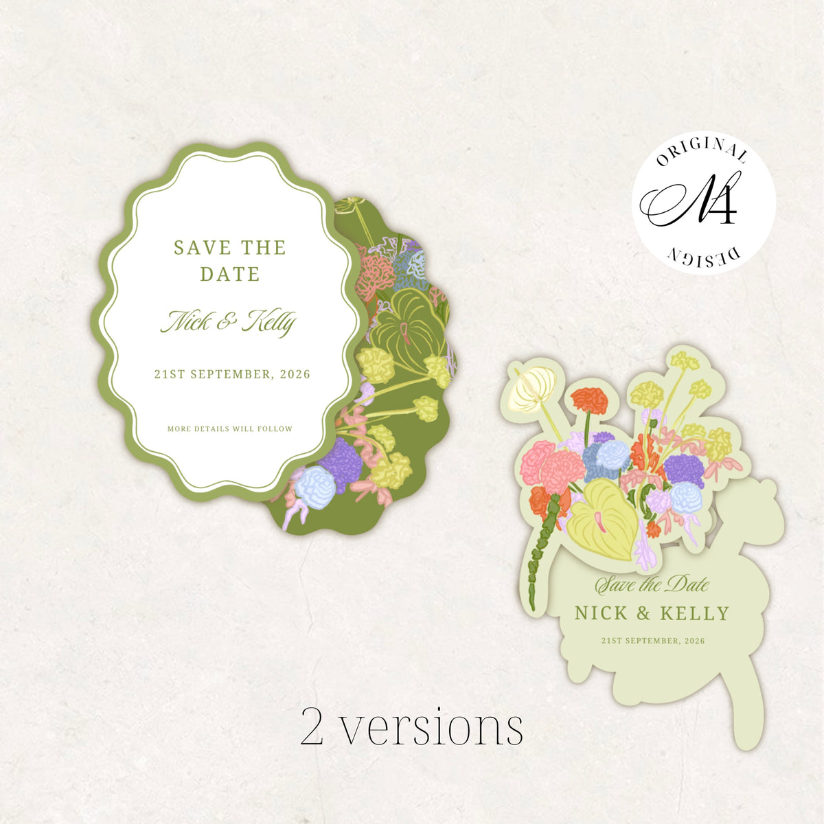 Orange Green Wedding Invitation Suite Canva Template