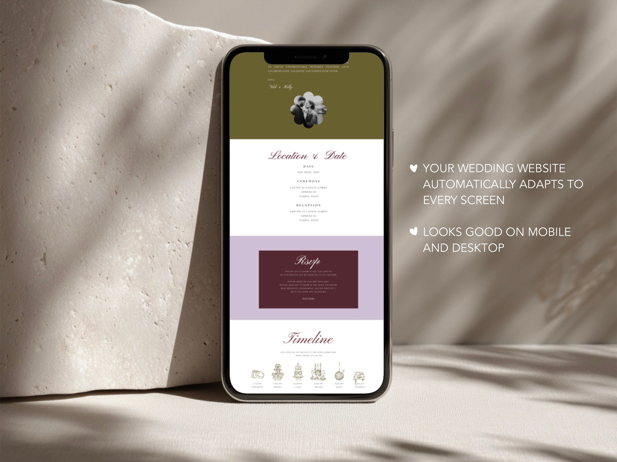 Purple Green Floral Wedding Website Template | Editable Canva Template with RSVP