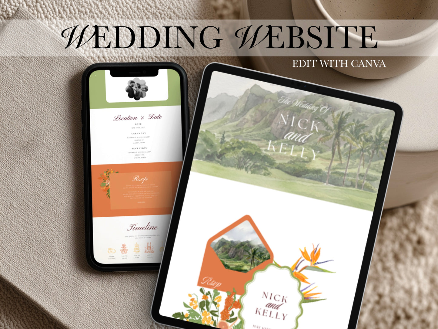 Tropical Hawaii Wedding Website Template | Editable Canva Template with RSVP