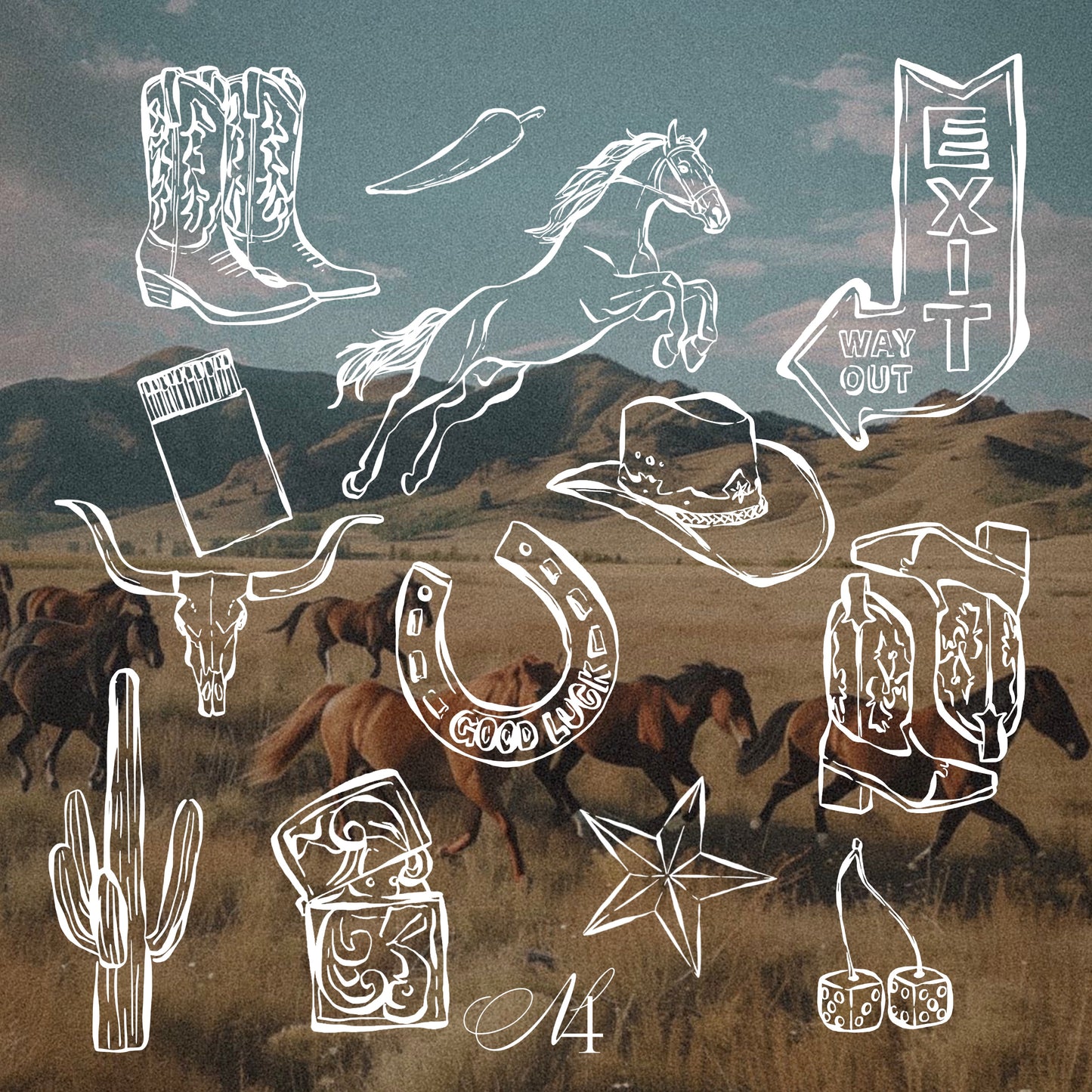 Hand Drawn Cowboy Clipart Set, Western PNG SVG