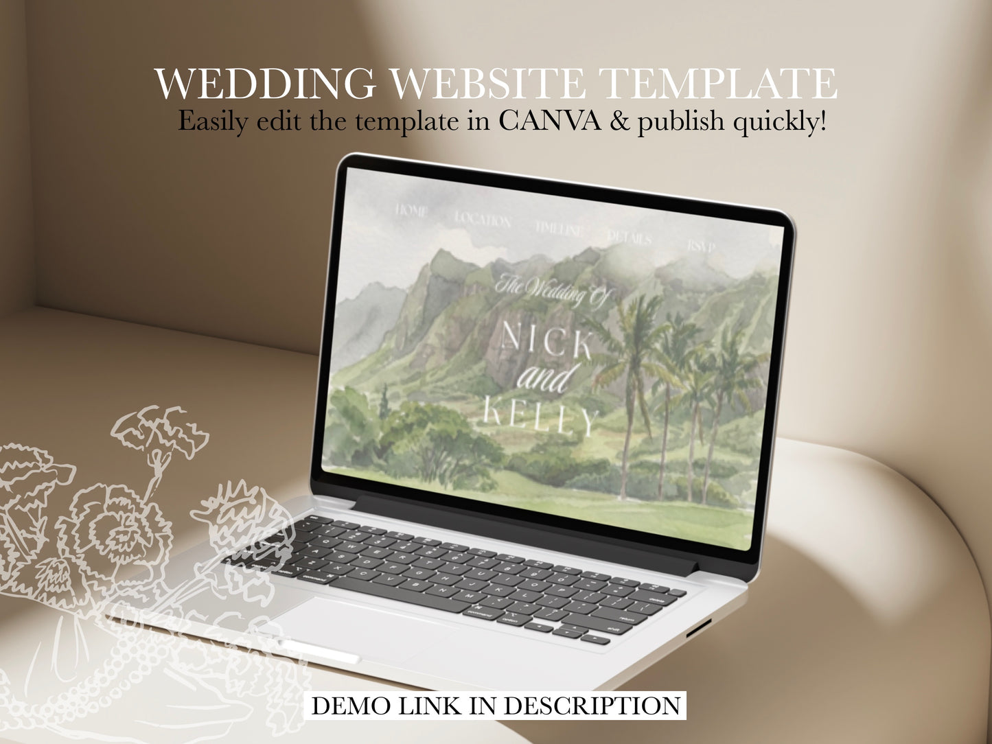 Tropical Hawaii Wedding Website Template | Editable Canva Template with RSVP