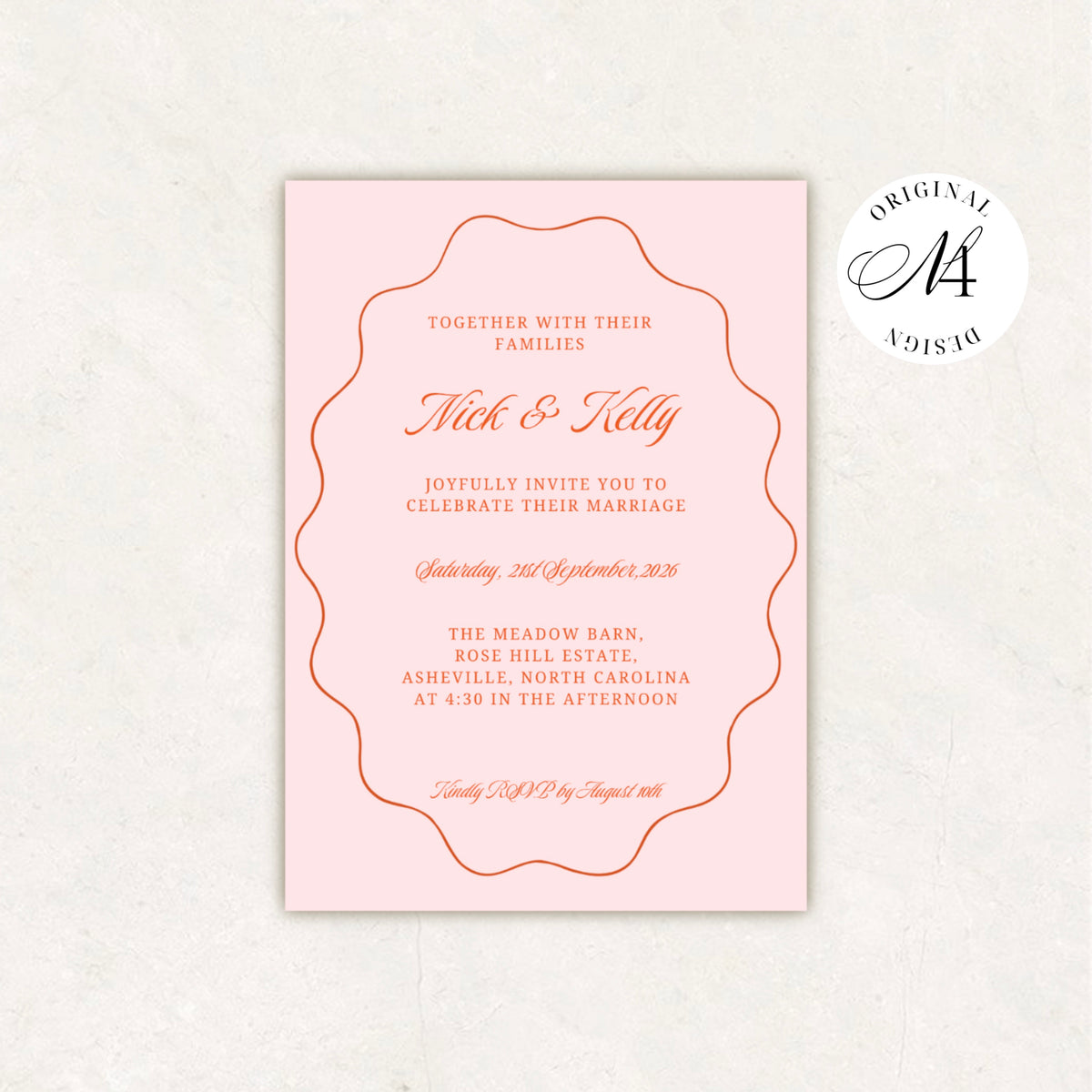 Orange Green Wedding Invitation Suite Canva Template
