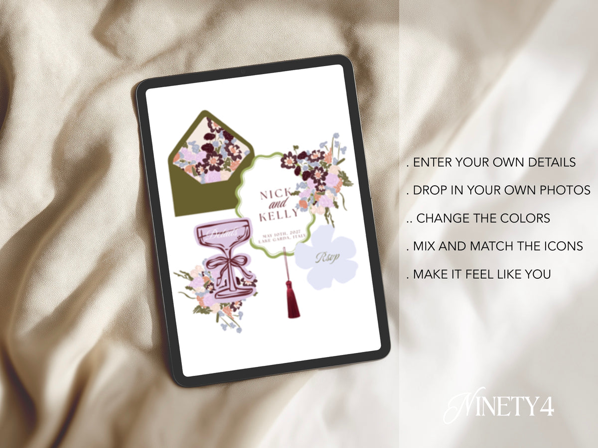 Purple Green Floral Wedding Website Template | Editable Canva Template with RSVP
