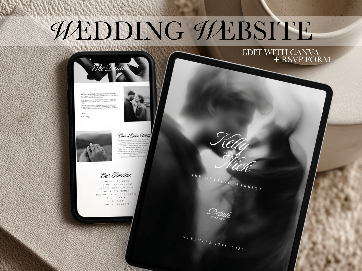 Elegant Canva Wedding Website Template with RSVP | Digital Wedding Invitation