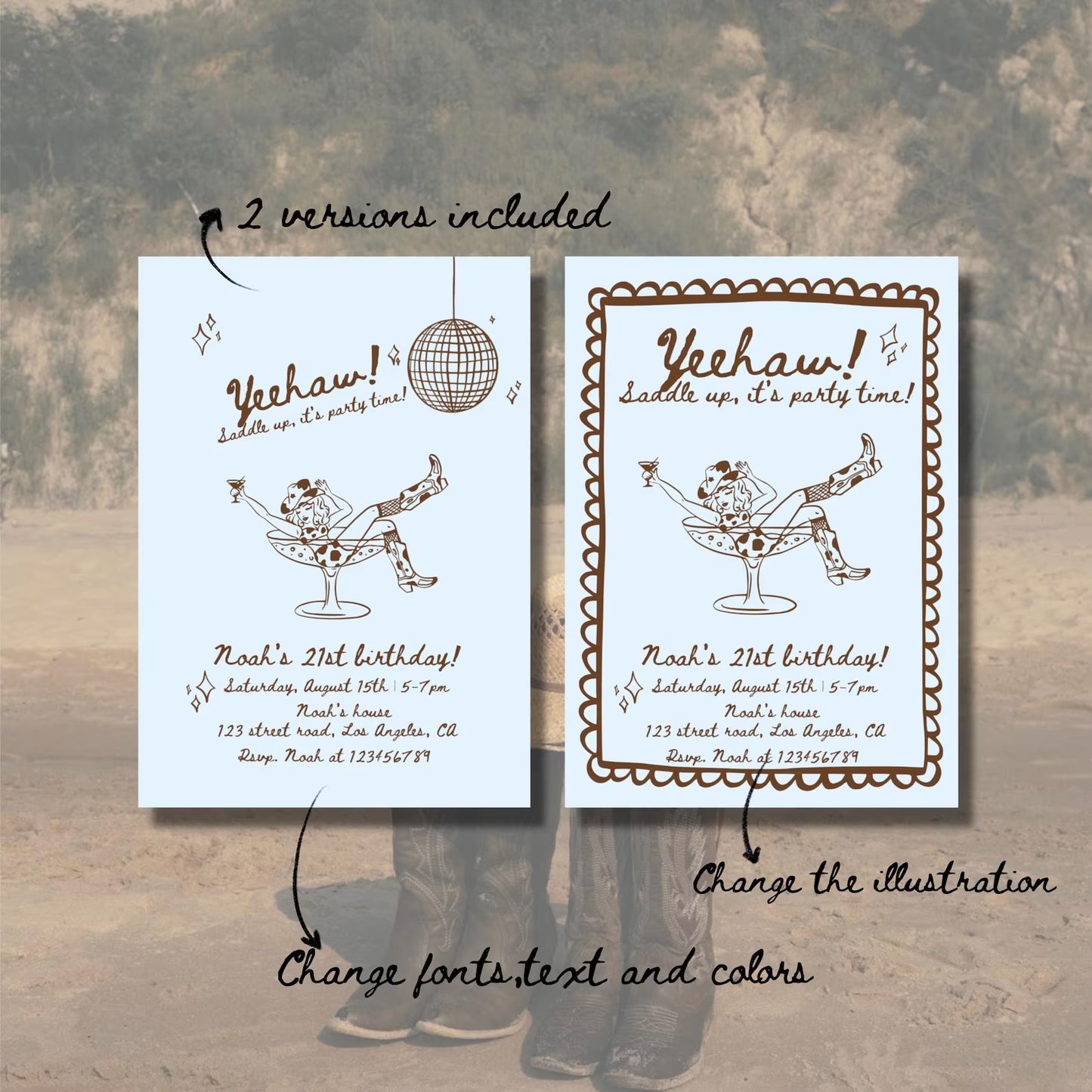 Yeehaw Birthday Party Invitation | Printable Canva Template