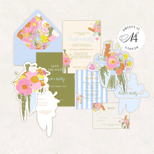 Blue Green Floral Wedding Invitation Suite Canva Templatel