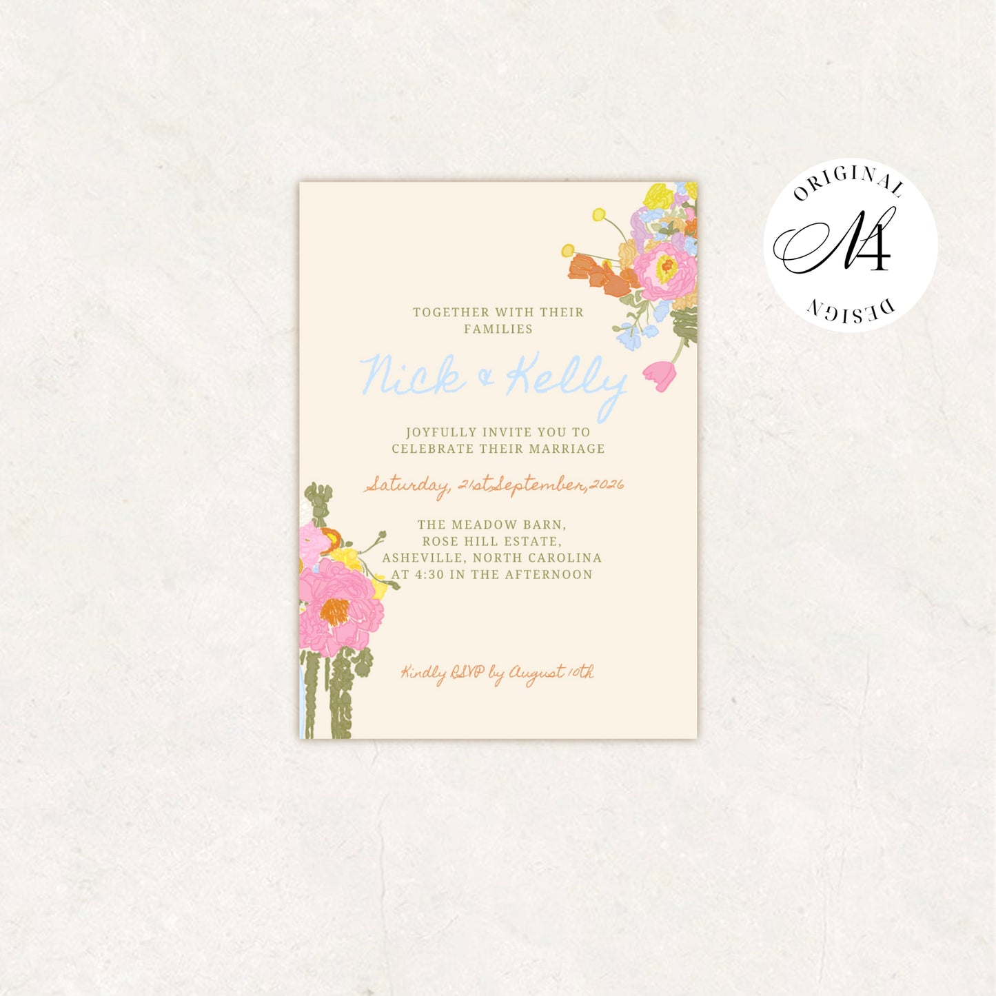 Blue Green Floral Wedding Invitation Suite Canva Templatel
