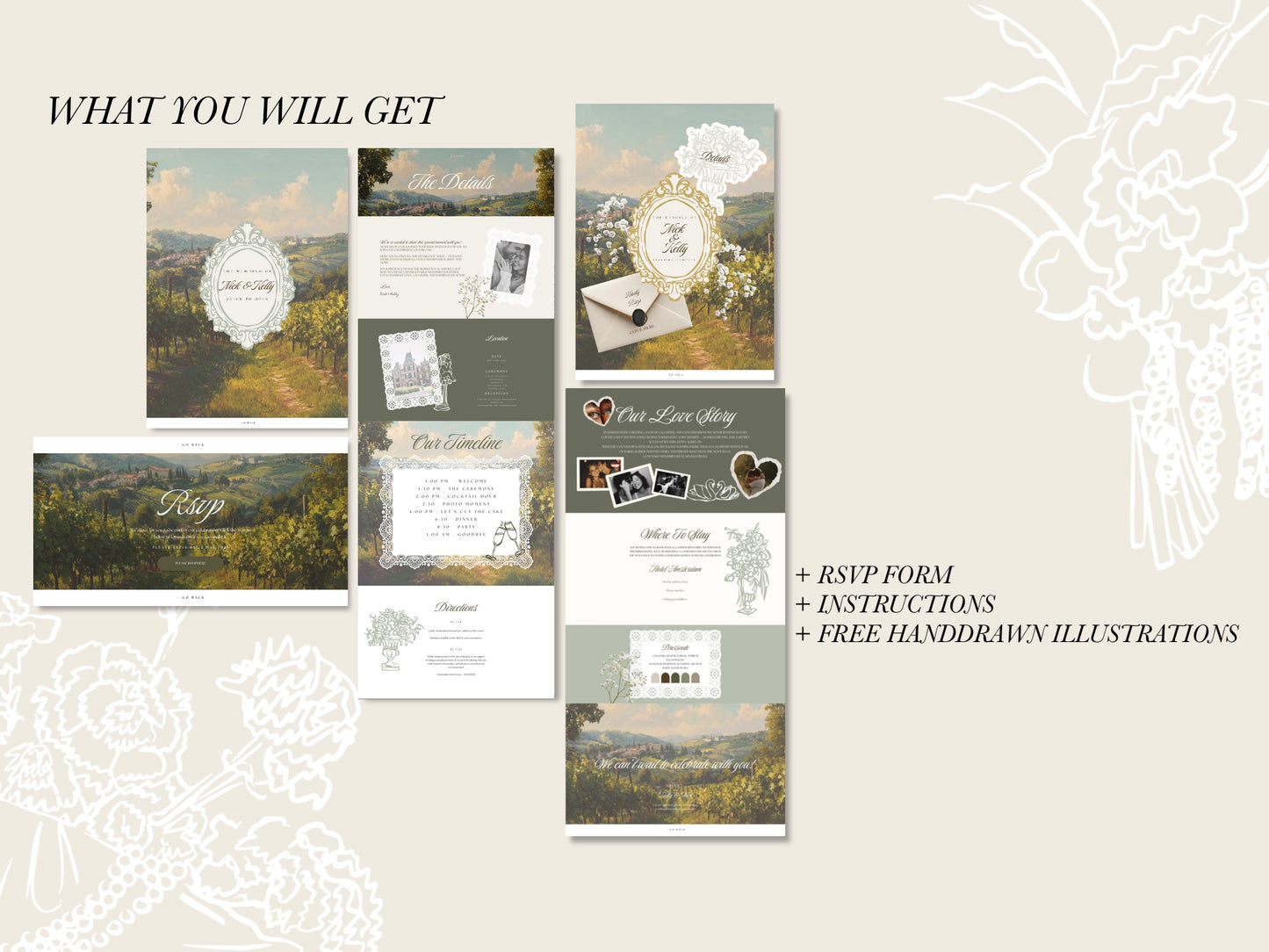 Italian Canva Wedding Website Template with RSVP | Digital Wedding Invitation