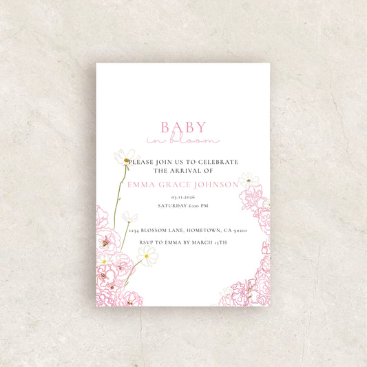 Pink Baby in Bloom Invitation | Babyshower Canva Template