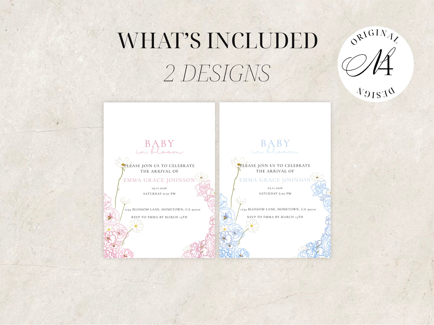 Pink Baby in Bloom Invitation | Babyshower Canva Template