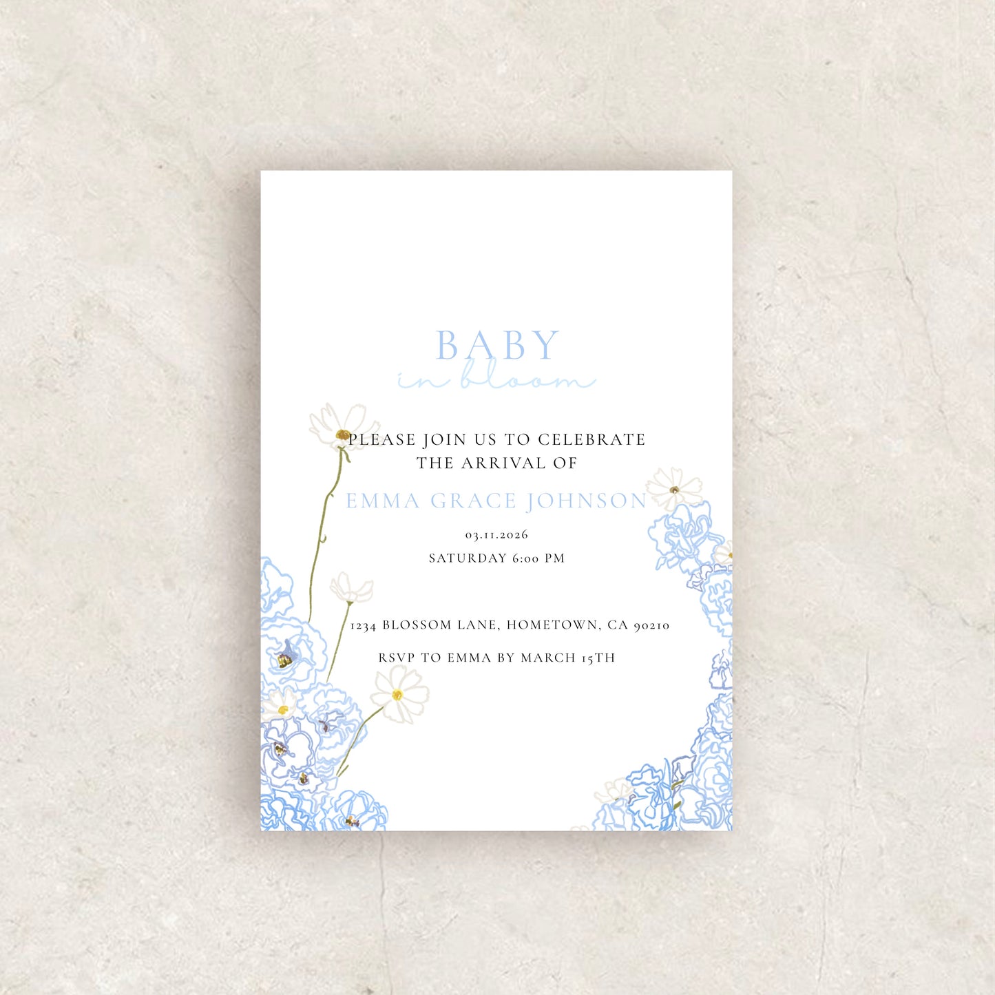 Pink Baby in Bloom Invitation | Babyshower Canva Template