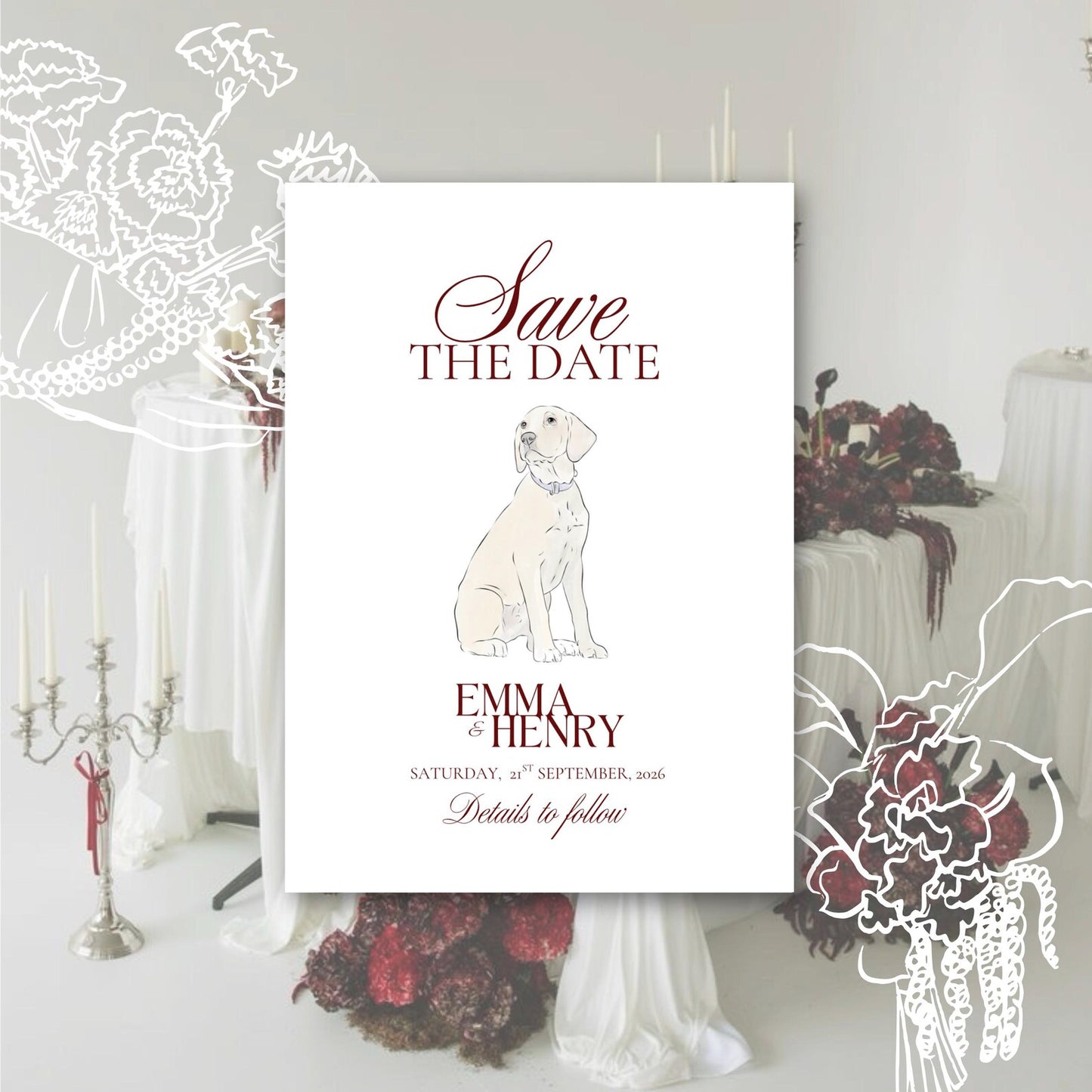 Custom Illustration Wedding Invitation Template - Printable Invitation Suite