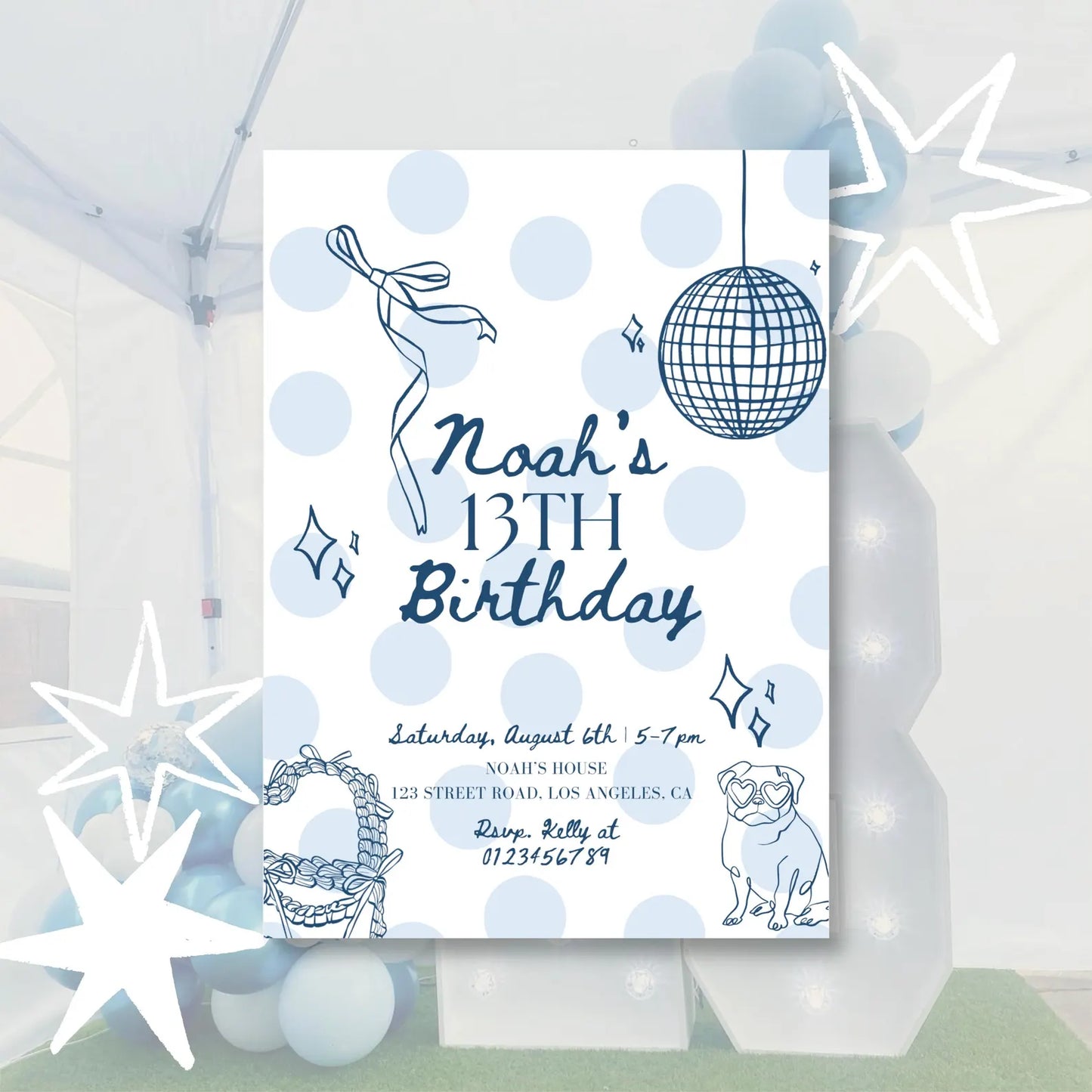 Blue Birthday Party Invitation | Printable Canva Template