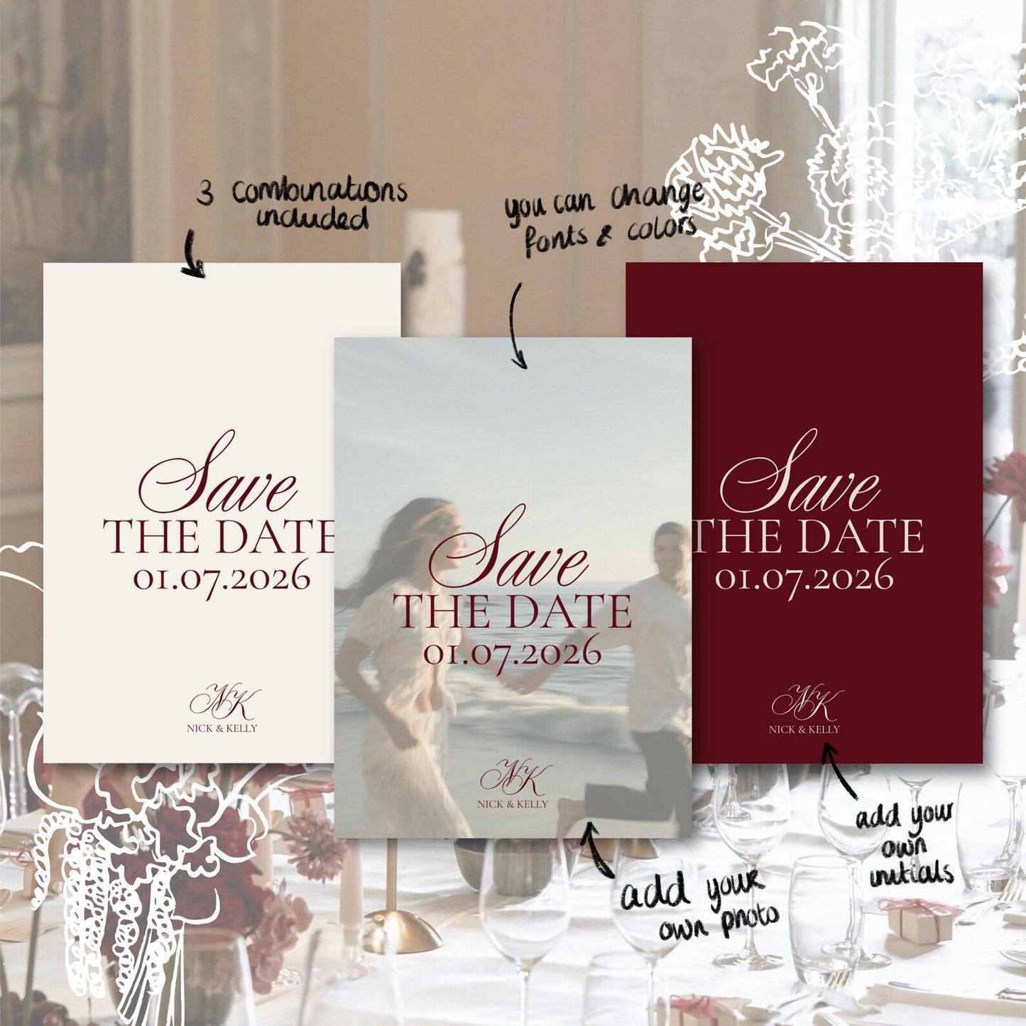 Elegant Save the Date Template: DIY Wedding Invitation (Canva Editable, Digital Download)