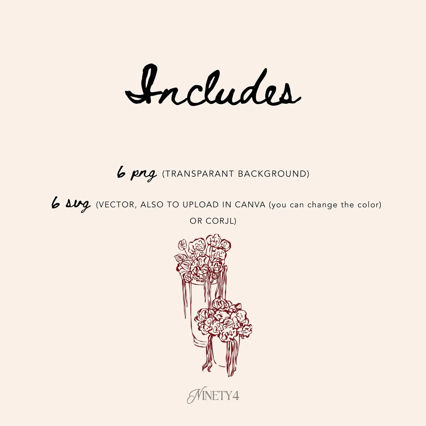 Wedding Flowers Line Art Illustration (PNG, SVG)
