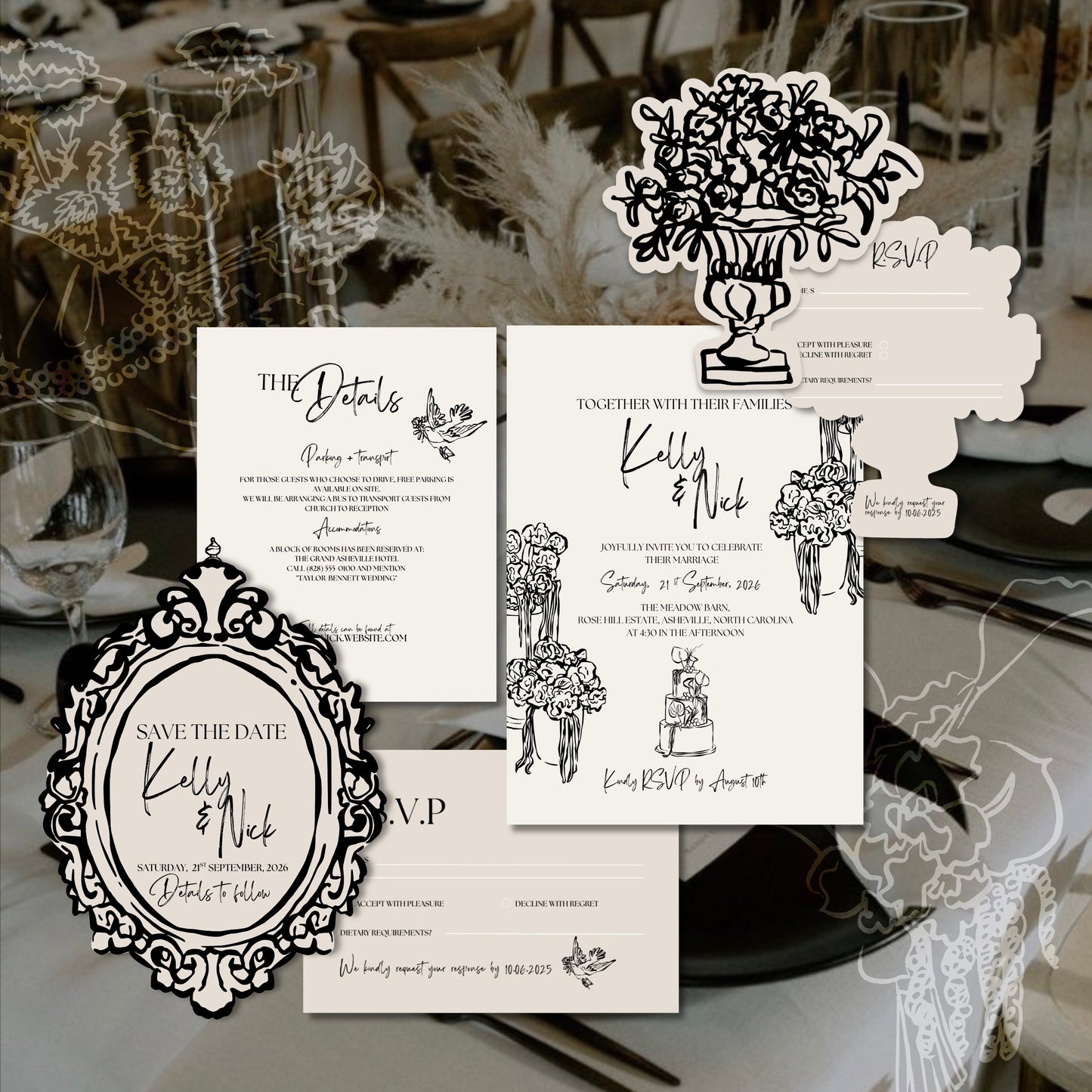 Beige & Black Wedding Invitation Template