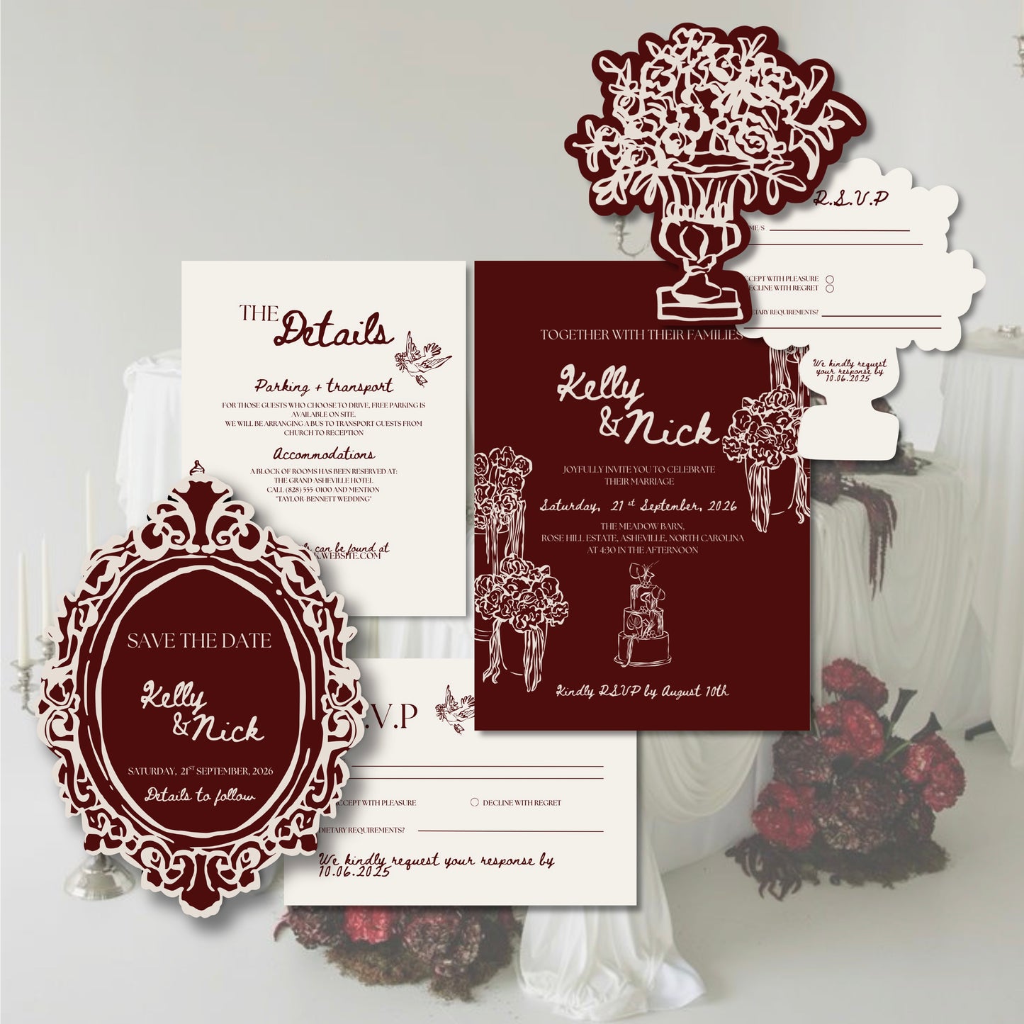 Burgundy Wedding Invitation Suite