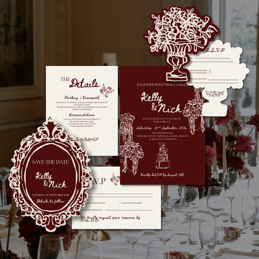 Burgundy Wedding Invitation Suite