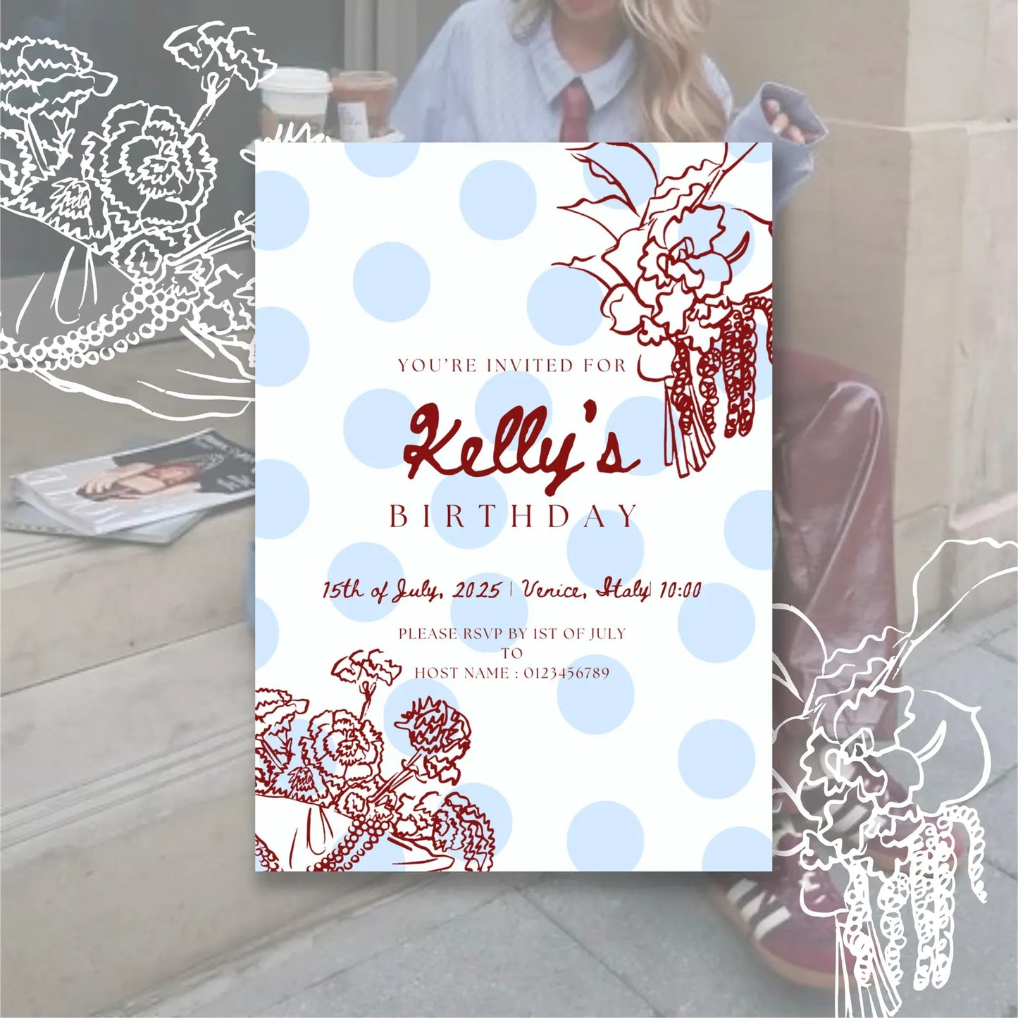 Hand Drawn Polk Dot Birthday Party Invitation