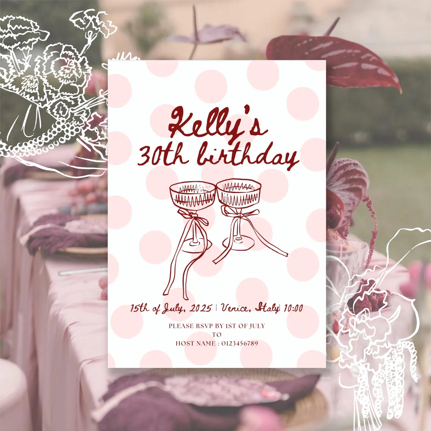Hand Drawn Polk Dot Birthday Party Invitation