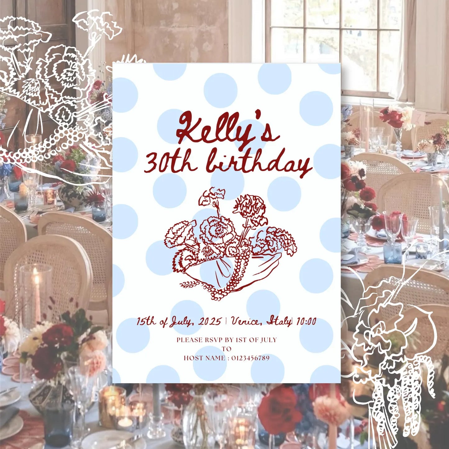 Hand Drawn Polk Dot Birthday Party Invitation