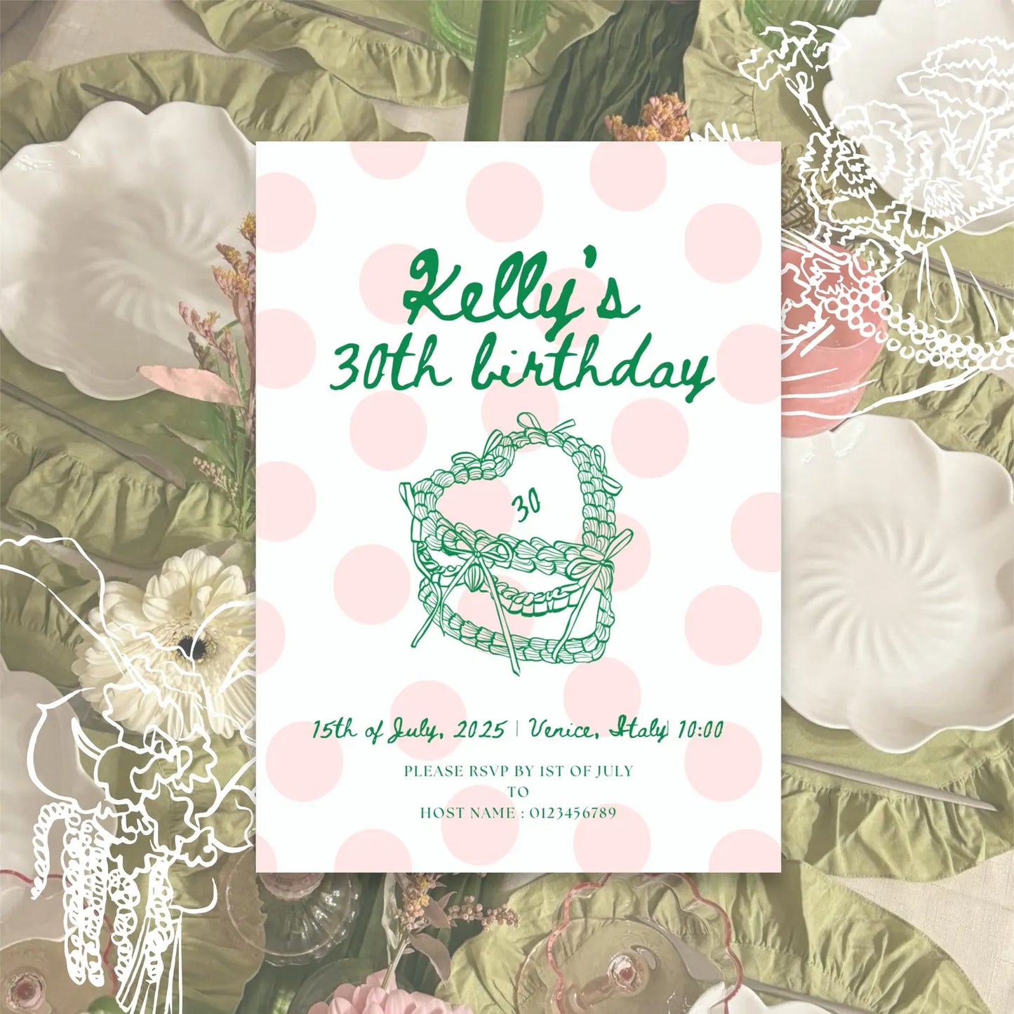 Hand Drawn Polk Dot Birthday Party Invitation