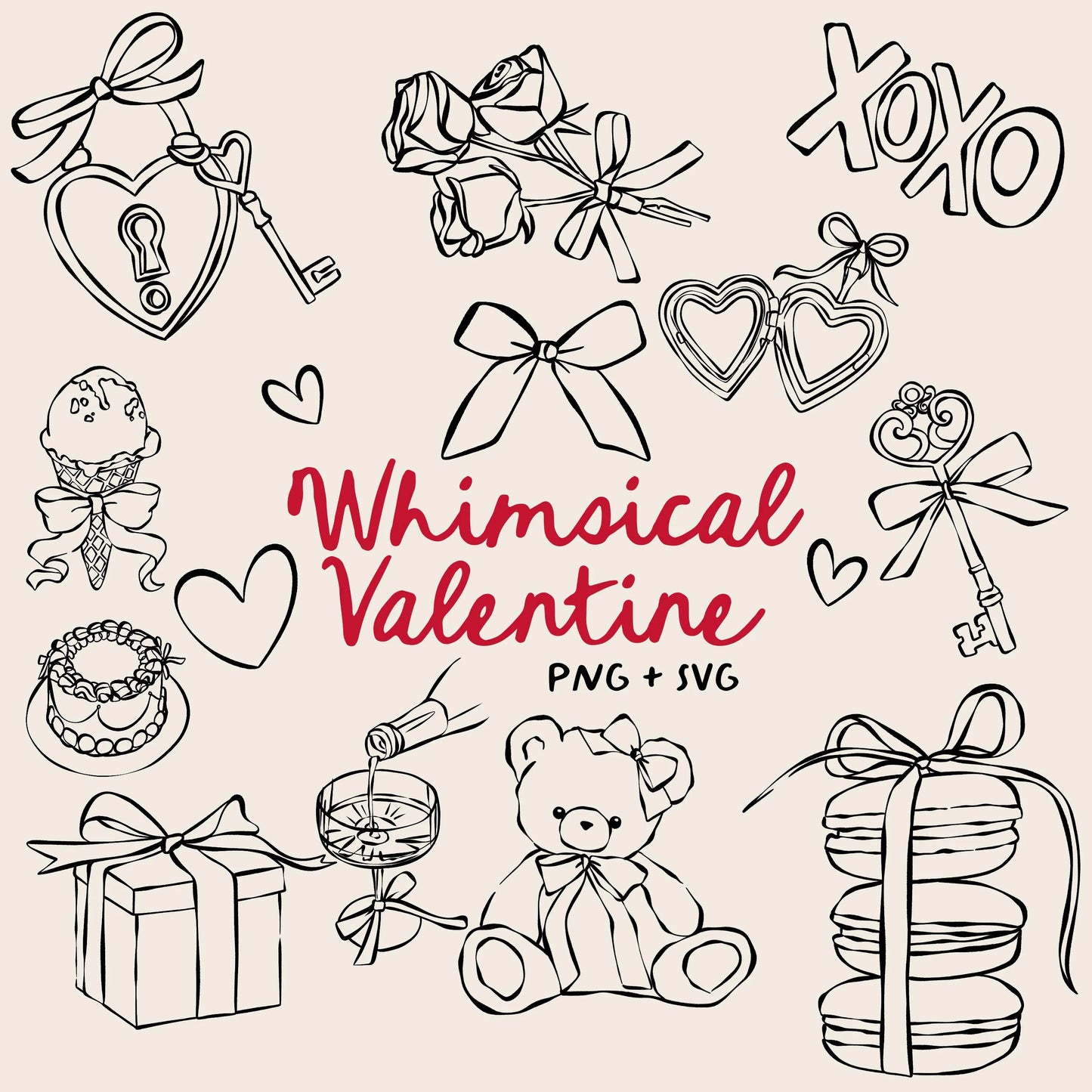 Whimsical Valentine's Day Clipart Set (PNG, SVG)