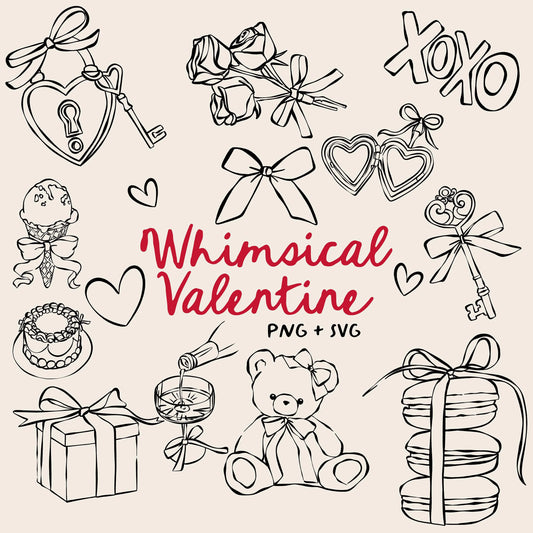 Whimsical Valentine's Day Clipart Set (PNG, SVG)