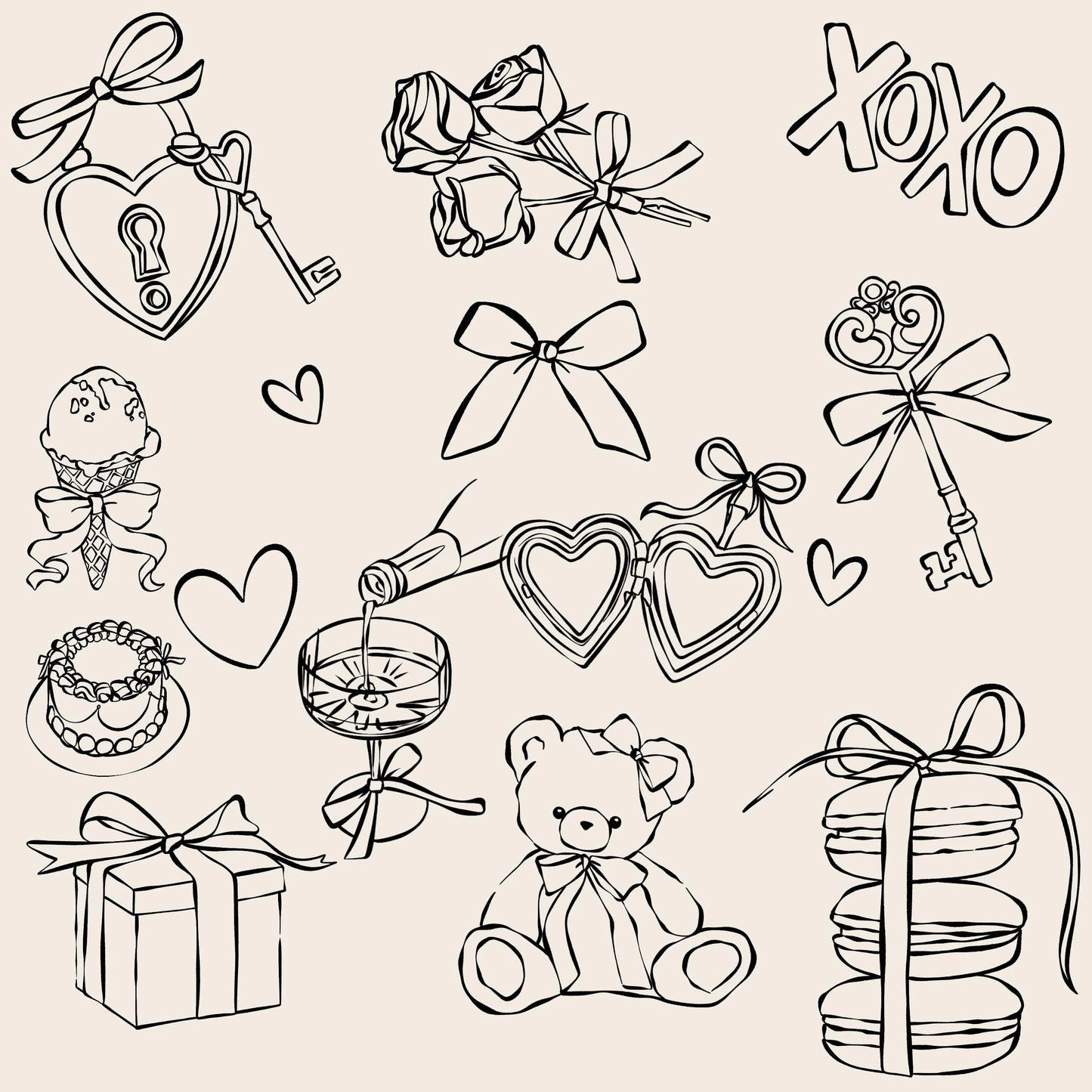 Whimsical Valentine's Day Clipart Set (PNG, SVG)