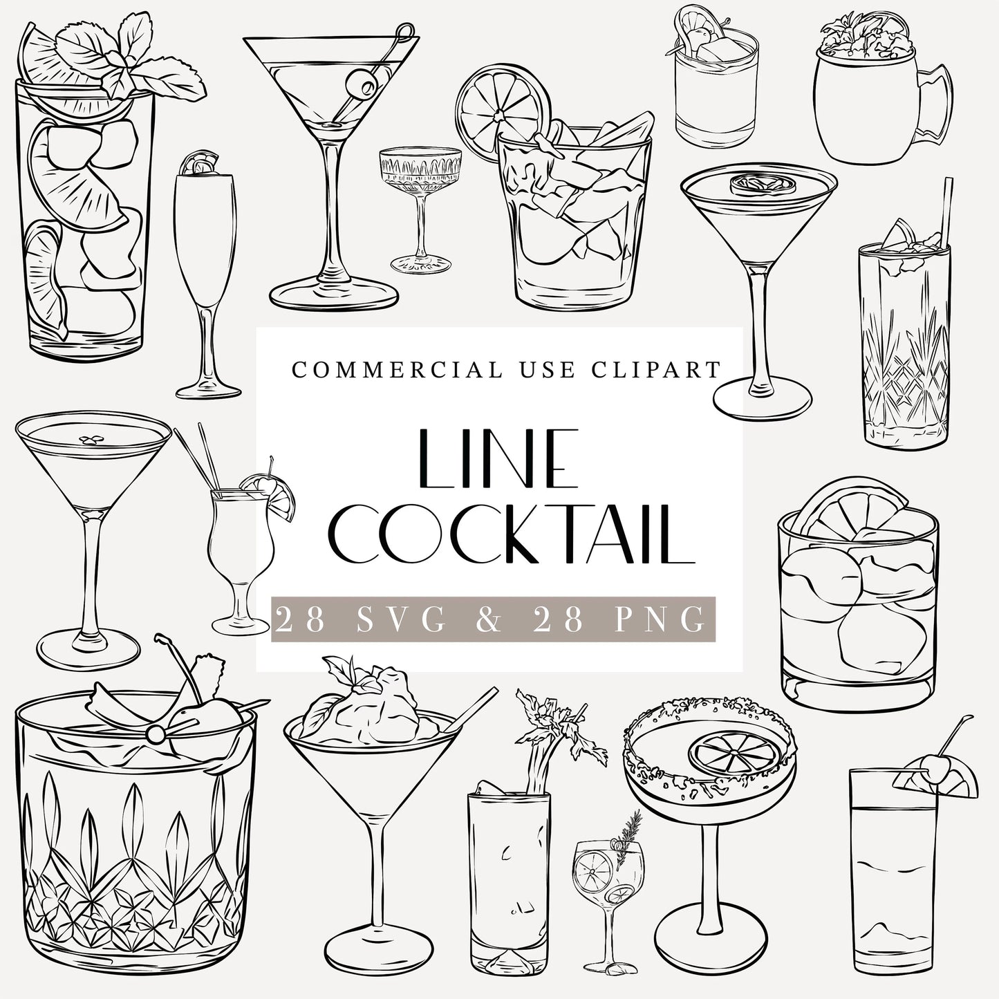 Signature Cocktail Drinks Line Art (PNG, SVG)