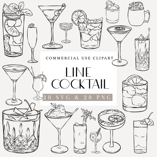 Signature Cocktail Drinks Line Art (PNG, SVG)