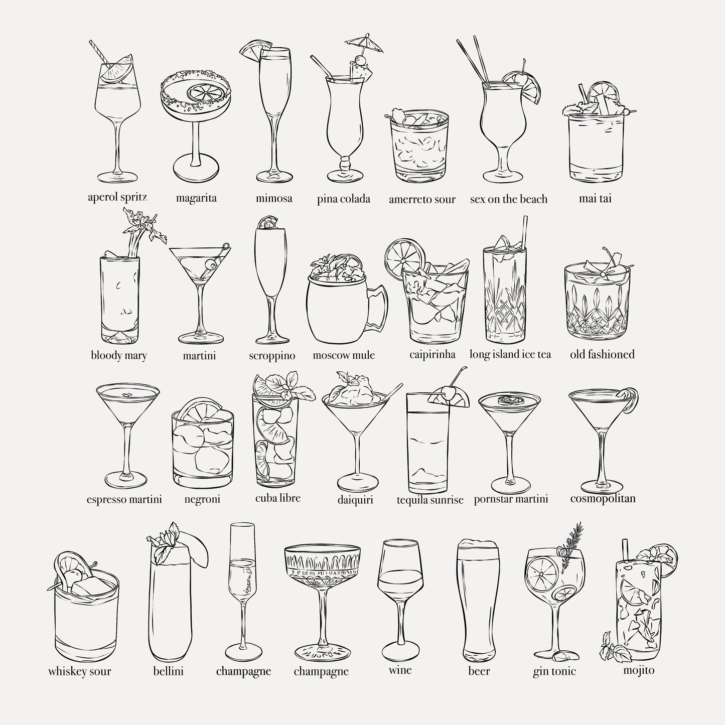 Signature Cocktail Drinks Line Art (PNG, SVG)