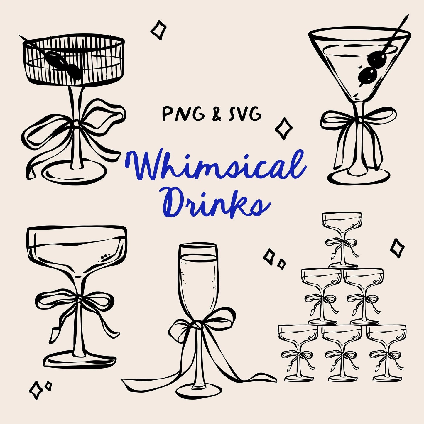Whimsical Cocktails Clipart, Signature Drink Sign (PNG, SVG)