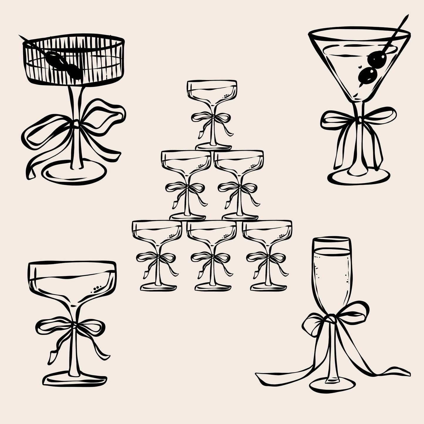 Whimsical Cocktails Clipart, Signature Drink Sign (PNG, SVG)