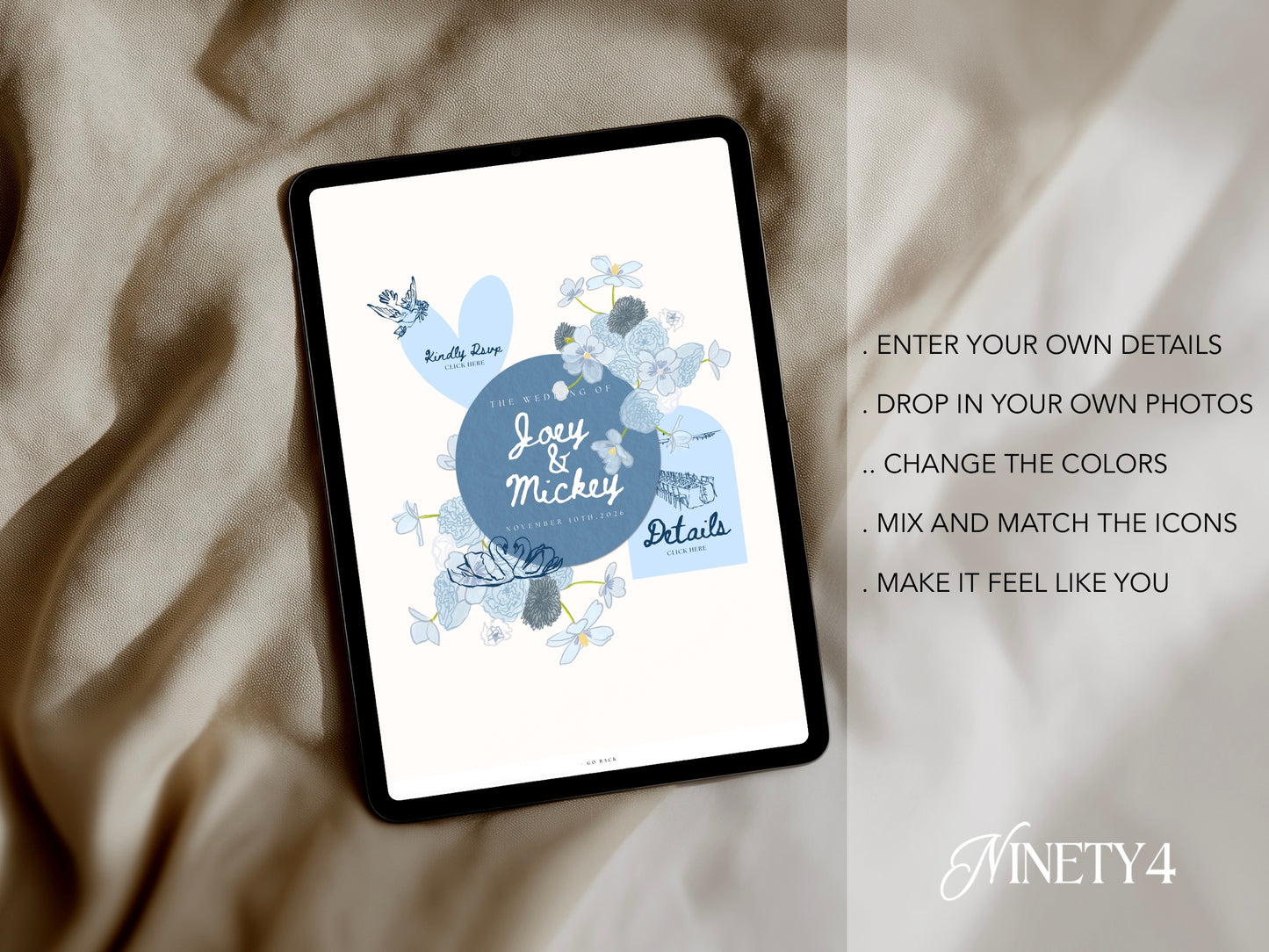 Blue Canva Wedding Website Template with RSVP | Digital Wedding Invitation