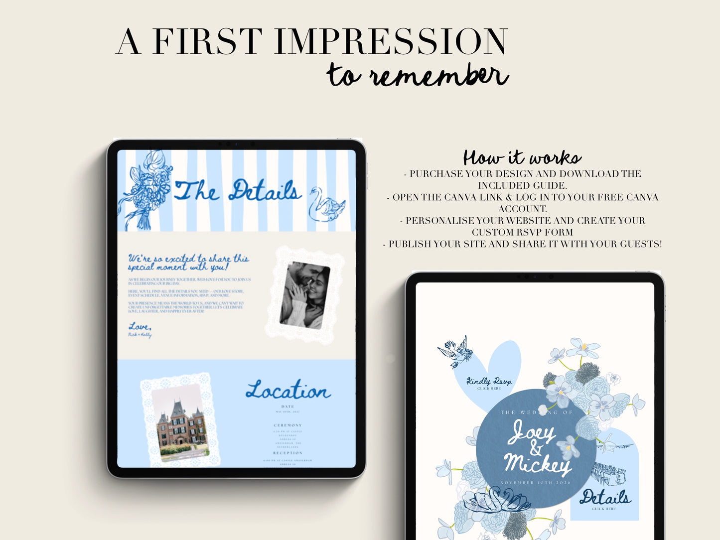 Blue Canva Wedding Website Template with RSVP | Digital Wedding Invitation