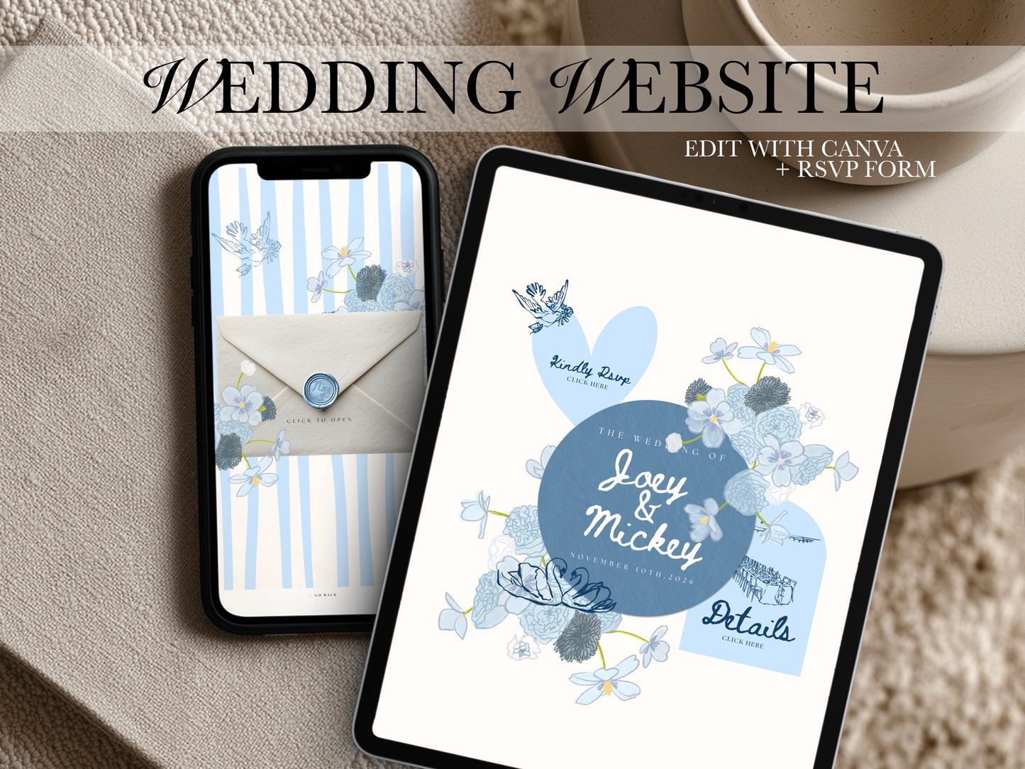 Blue Canva Wedding Website Template with RSVP | Digital Wedding Invitation