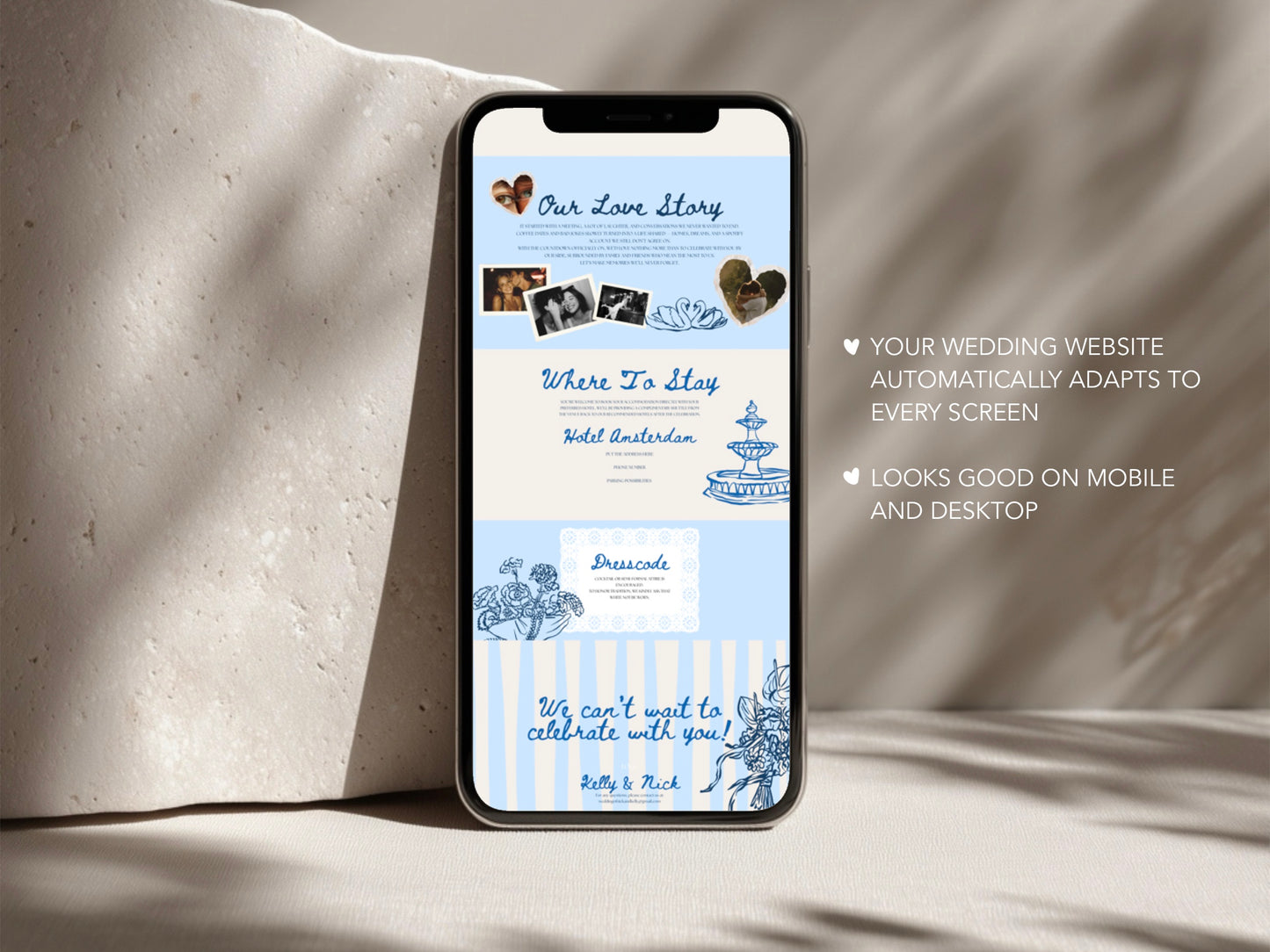 Blue Canva Wedding Website Template with RSVP | Digital Wedding Invitation