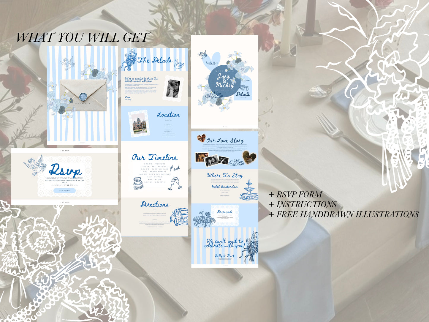 Blue Canva Wedding Website Template with RSVP | Digital Wedding Invitation