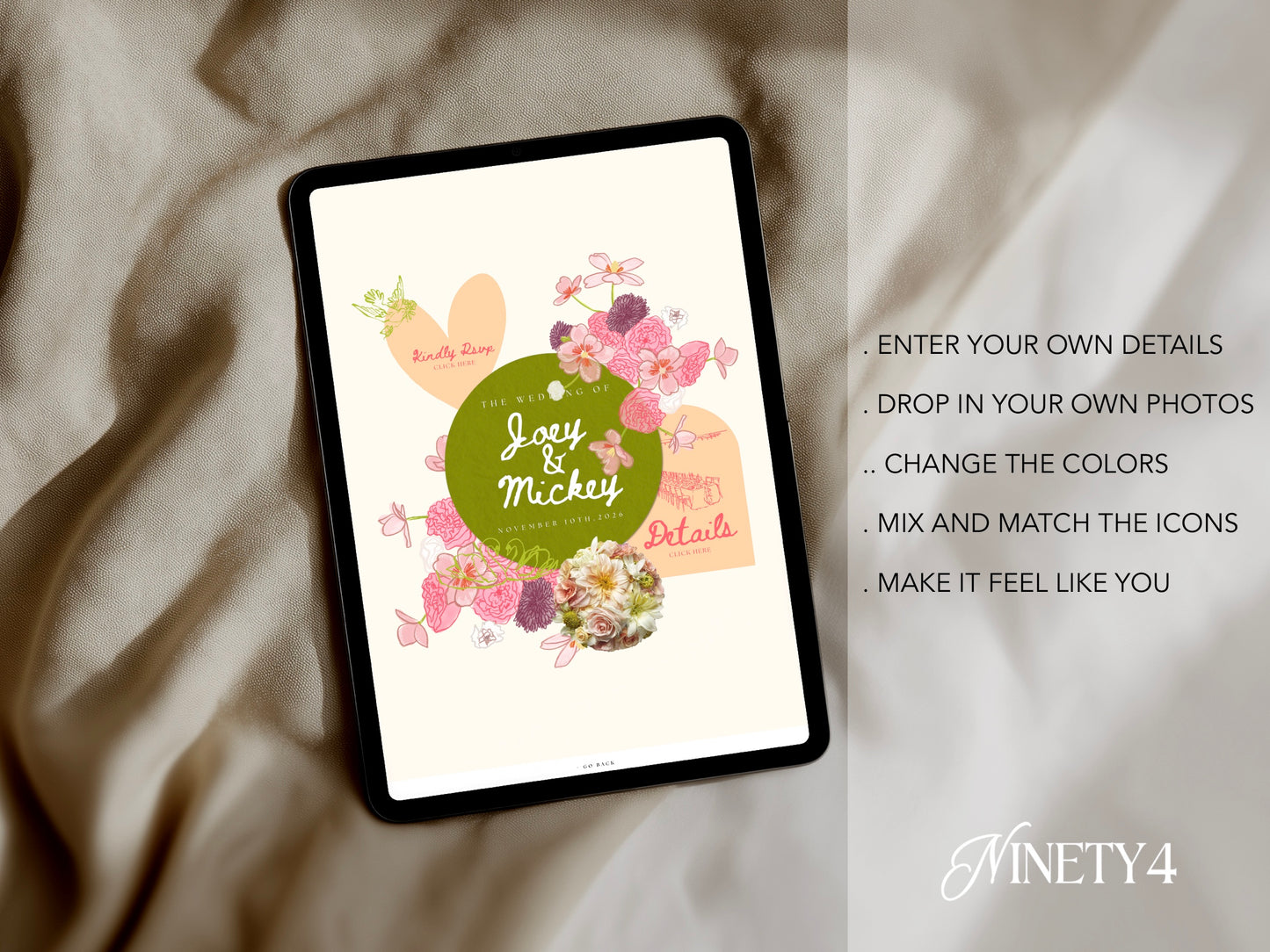 Pink & Green Canva Wedding Website Template with RSVP | Digital Wedding Invitation