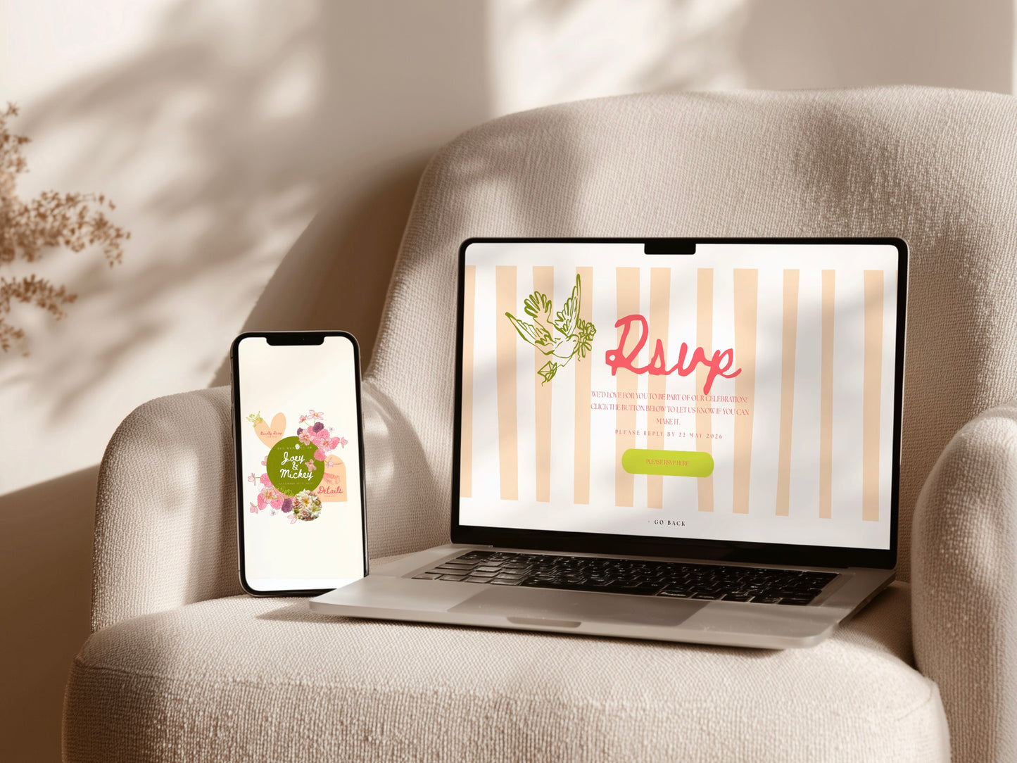 Pink & Green Canva Wedding Website Template with RSVP | Digital Wedding Invitation