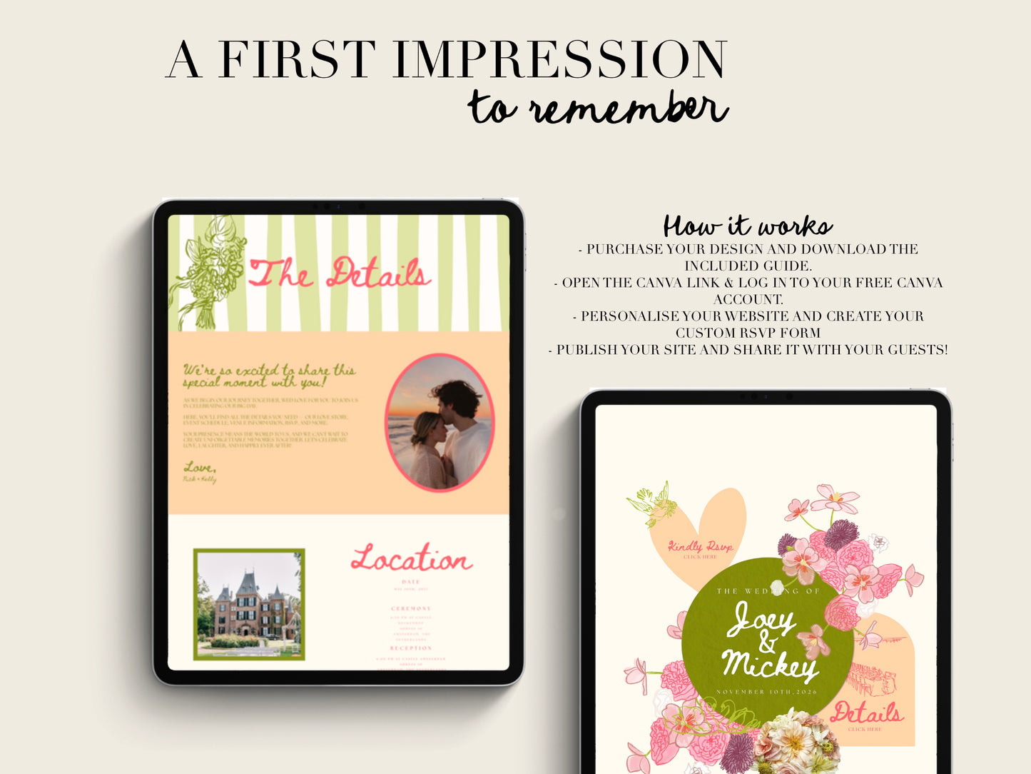 Pink & Green Canva Wedding Website Template with RSVP | Digital Wedding Invitation