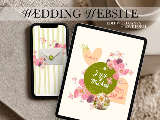 Pink & Green Canva Wedding Website Template with RSVP | Digital Wedding Invitation