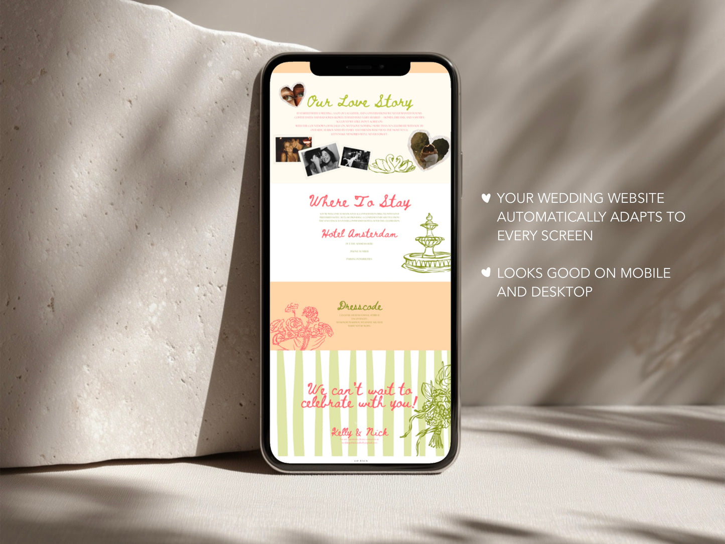 Pink & Green Canva Wedding Website Template with RSVP | Digital Wedding Invitation